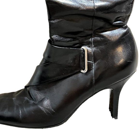 Gianni Bini Size 8 Black Leather Calf Boots Silver Accent Side Zipper - Picture 5 of 7